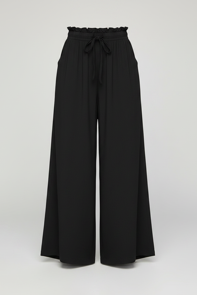 Pantalon Fluide Noir Avec Noeud - Viscose - vue 3