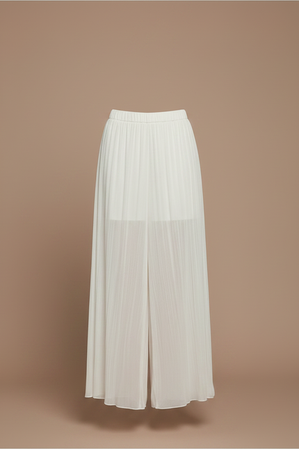 Pantalon Fluide Blanc Plissé Ample Transparent Chic - Polyester - vue 3