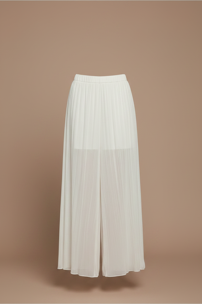 Pantalon Fluide Blanc Plissé Ample Transparent Chic - Polyester - vue 3