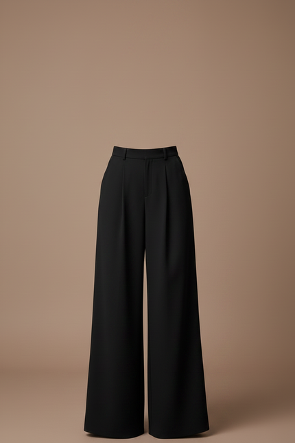 Pantalon Fluide Noir Ample Taille Haute Élégant - Polyester - vue 3