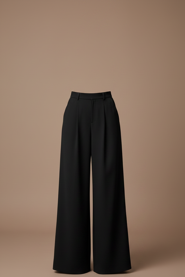 Pantalon Fluide Noir Ample Taille Haute Élégant - Polyester - vue 3