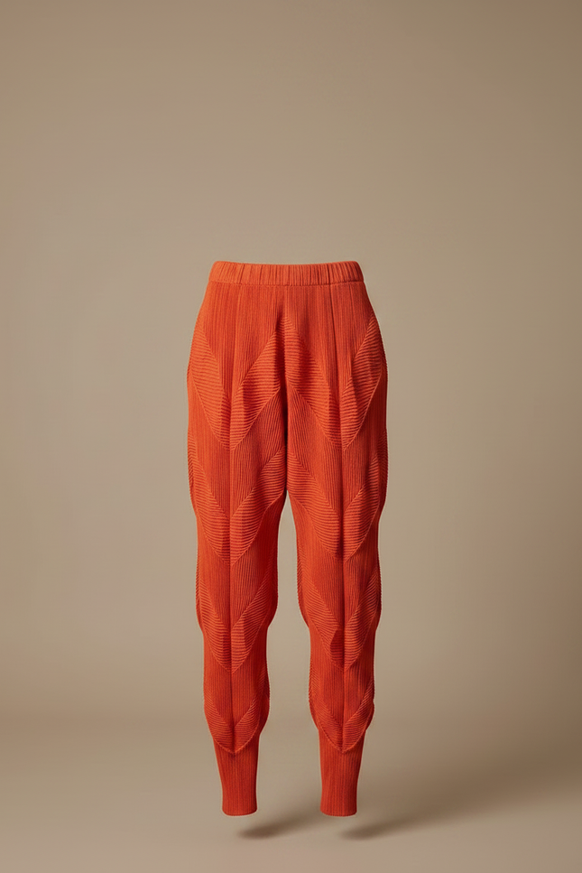 Pantalon Fluide Plissé Orange Élastique Décontracté Élégant - Polyester - vue 3