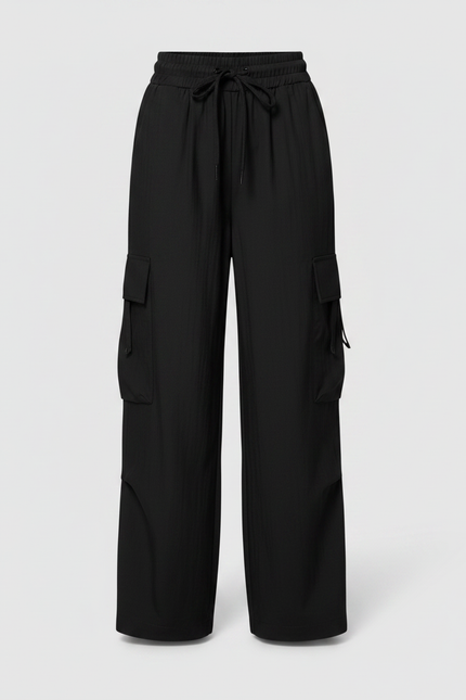 Pantalon Fluide Noir Cargo Ample Enfants Streetwear - Polyester - vue 3