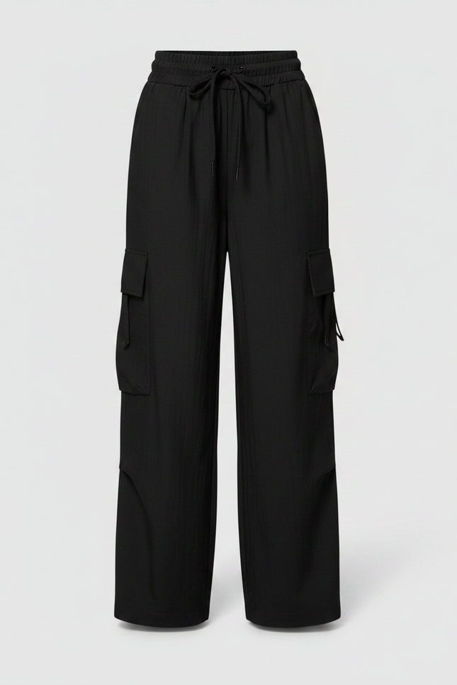 Pantalon Fluide Noir Cargo Ample Enfants Streetwear - Polyester - vue 3