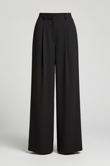 Pantalon Fluide Noir Ample Plissé Taille Haute Élégant - Polyester - vue 3