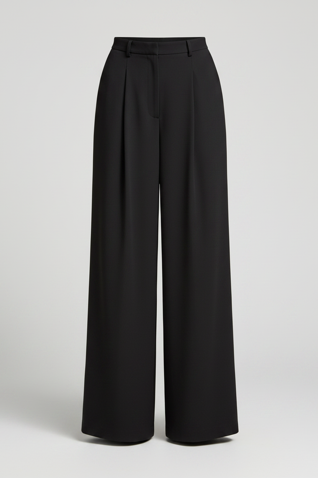 Pantalon Fluide Noir Ample Plissé Taille Haute Élégant - Polyester - vue 3