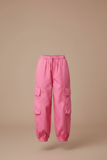 Pantalon Fluide Rose Cargo Ample Fille - Polyester - vue 3