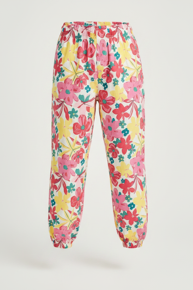 Pantalon Fluide Imprimé Floral Ample Élastiqué Unisexe - Viscose - vue 3