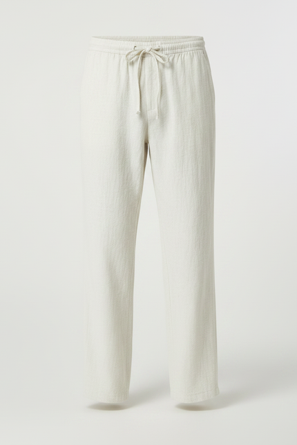 Pantalon Fluide Écru Lin Ample Cordon Décontracté Homme - Beige - vue 3