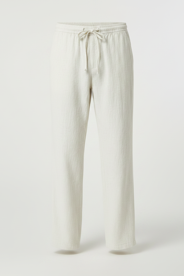 Pantalon Fluide Écru Lin Ample Cordon Décontracté Homme - Beige - vue 3