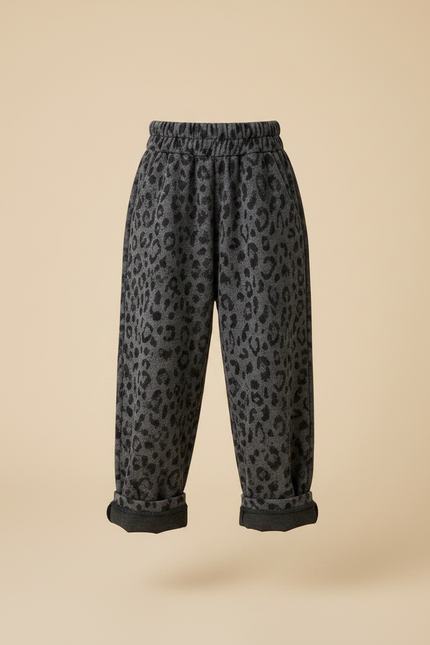 Pantalon Fluide Léopard Gris Ample Décontracté Enfant - Molleton - vue 3