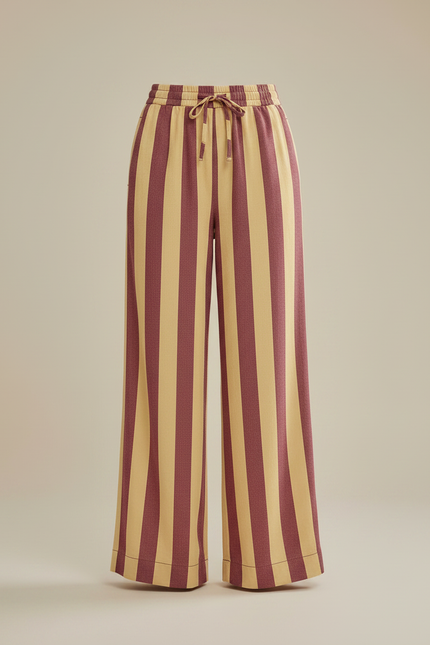 Pantalon Fluide Rayé Large Taille Haute Décontracté - Multicolore Lin - vue 3