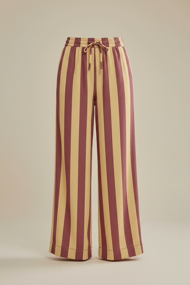 Pantalon Fluide Rayé Large Taille Haute Décontracté - Multicolore Lin - vue 3