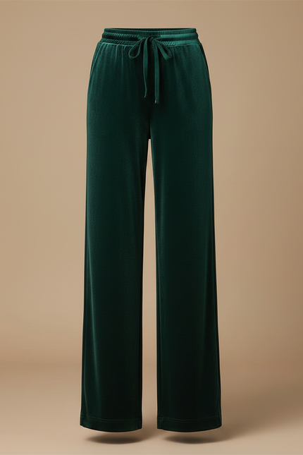 Pantalon Fluide Velours Vert Émeraude Ample Élégant - vue 3