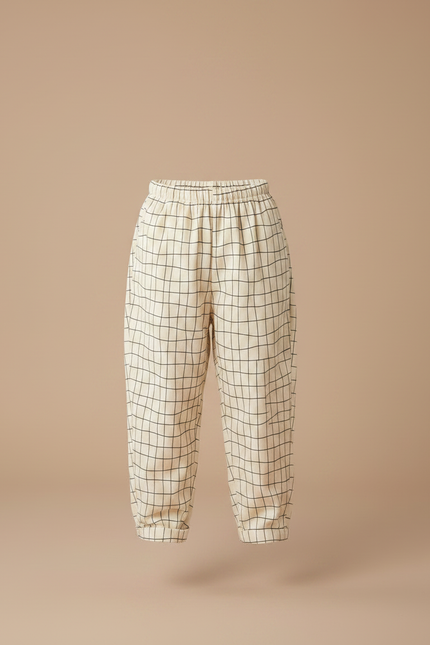 Pantalon Fluide Carreaux Écru Ample Coton Enfant - Beige - vue 3