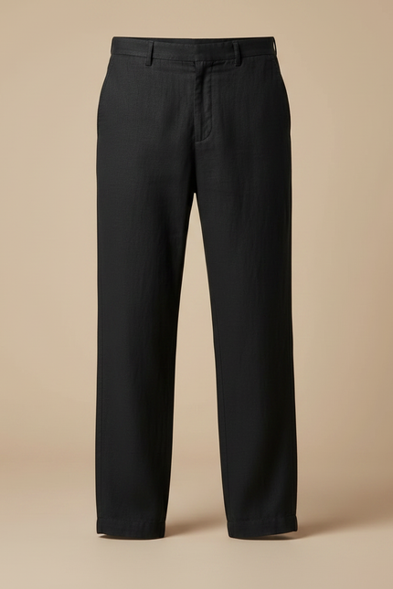 Pantalon Fluide Noir Lin Droit Habillé Homme - vue 3