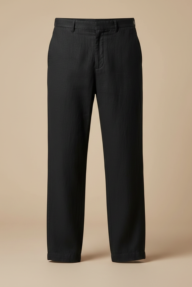 Pantalon Fluide Noir Lin Droit Habillé Homme - vue 3