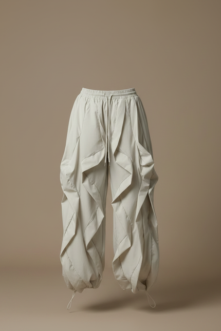 Pantalon Fluide Cargo Beige Ample Plissé Décontracté - Polyester - vue 3