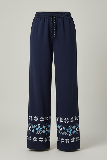 Pantalon Fluide Bleu Marine Imprimé Fair Isle Hiver - Molleton - vue 3