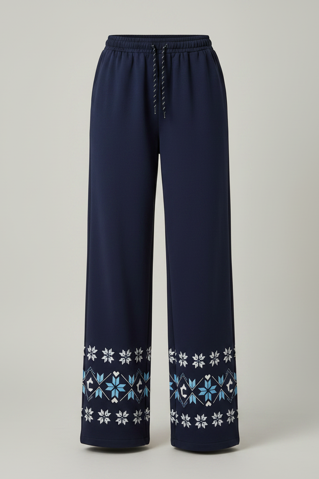 Pantalon Fluide Bleu Marine Imprimé Fair Isle Hiver - Molleton - vue 3