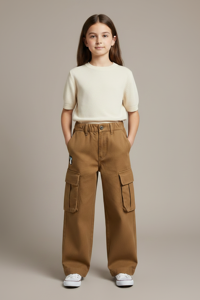 Pantalon Fluide Cargo Marron Ample Coton Enfant - vue 3