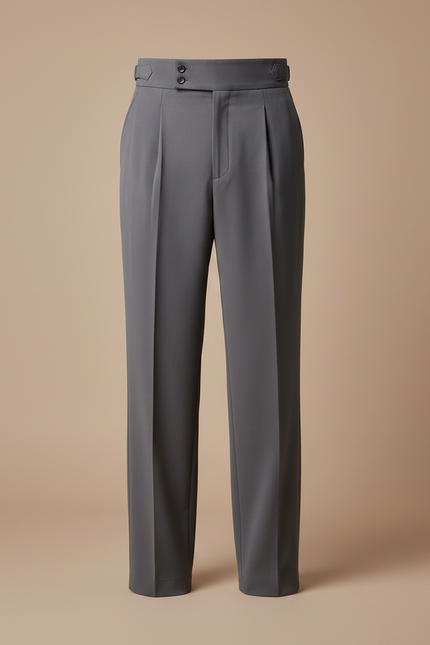 Pantalon Fluide Gris Taille Haute Plissé Homme Élégant - Gabardine - vue 3