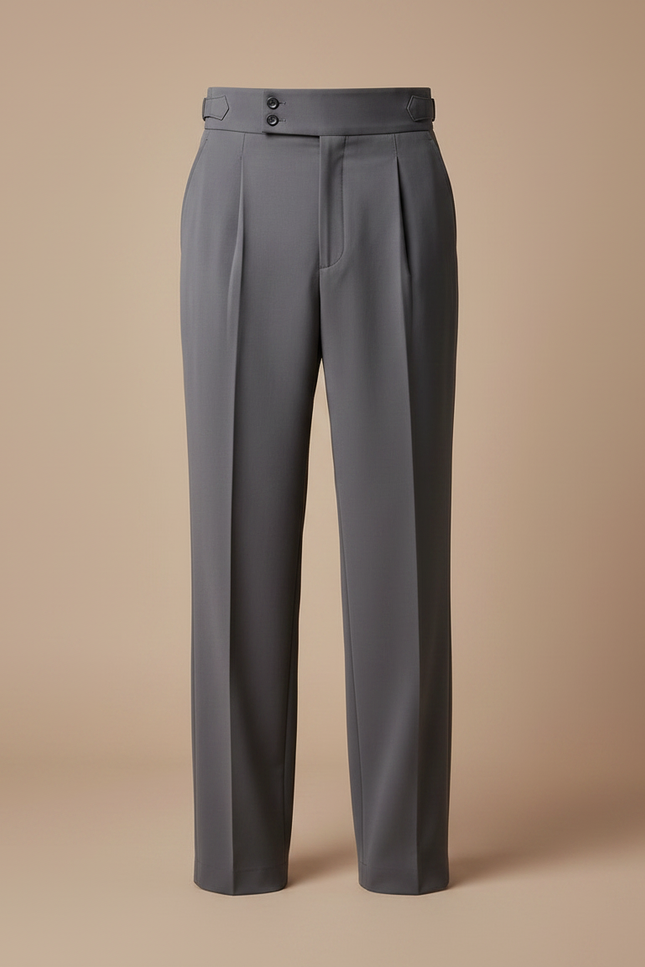 Pantalon Fluide Gris Taille Haute Plissé Homme Élégant - Gabardine - vue 3