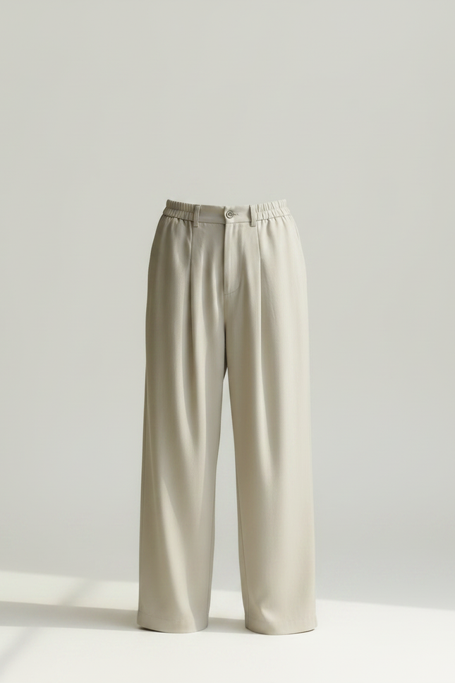 Pantalon Fluide Beige Ample Plissé Décontracté Léger - Viscose - vue 3