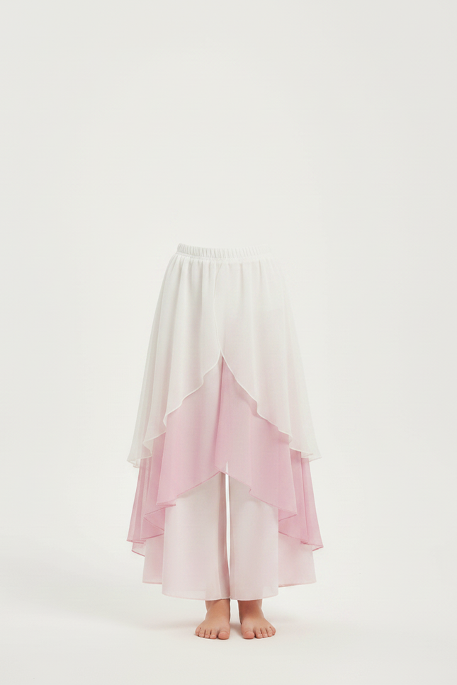 Pantalon Fluide Blanc Rose Dégradé Gaze Ample Enfant - Multicolore Polyester - vue 3