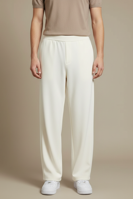 Pantalon Fluide Écru Ample Droit Homme Décontracté Sport - Blanc Maille - vue 3