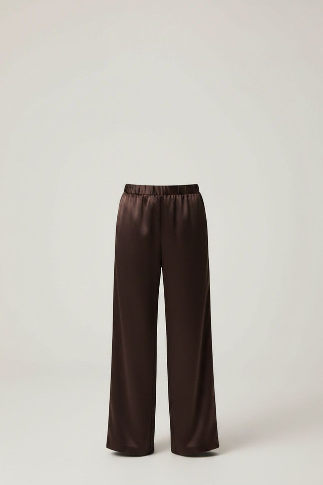 Pantalon Fluide Marron Satiné Ample Décontracté Garçon - vue 3