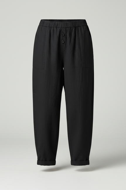 Pantalon Fluide Noir Ample Coton Décontracté Harem - Lin - vue 3