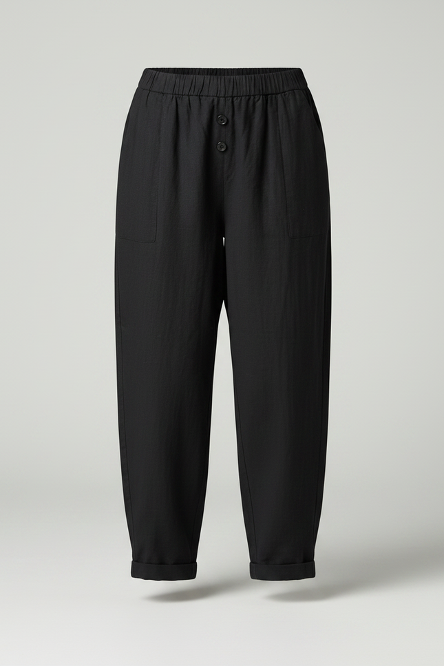 Pantalon Fluide Noir Ample Coton Décontracté Harem - Lin - vue 3