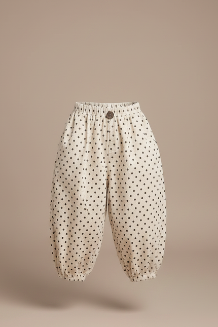 Pantalon Fluide Beige Côtelé Ample Pois Enfant - Cordé - vue 3