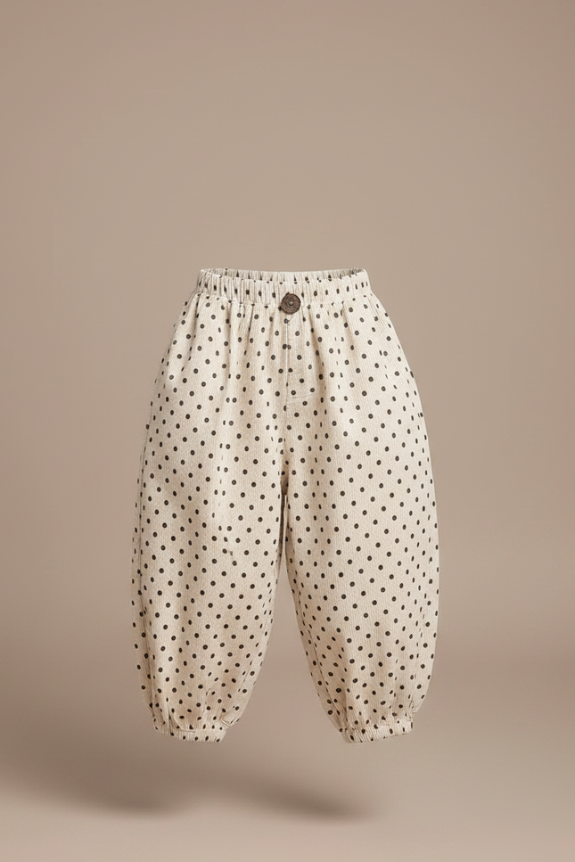 Pantalon Fluide Beige Côtelé Ample Pois Enfant - Cordé - vue 3