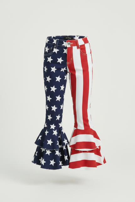 Pantalon Fluide Drapeaux Américains Évasé Volants Enfant - Multicolore Jean - vue 3