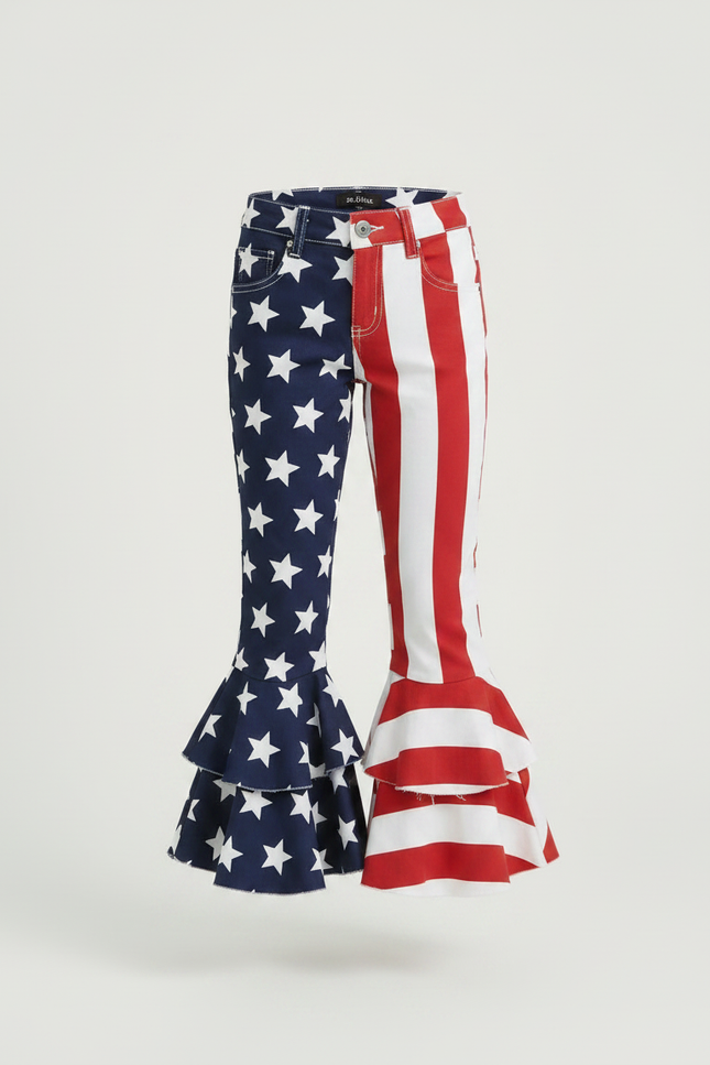 Pantalon Fluide Drapeaux Américains Évasé Volants Enfant - Multicolore Jean - vue 3