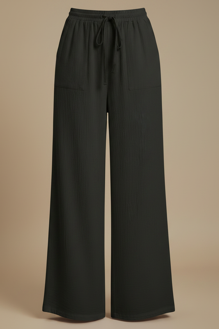 Pantalon Fluide Femme Gris Palazzo - Kaki Lin - vue 3