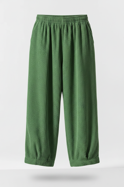 Pantalon Fluide Vert Côtelé Ample Décontracté Homme - Cordé - vue 3