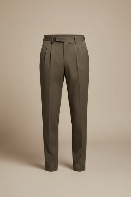 Pantalon Fluide Kaki Plissé Droit Élégant Homme - Gabardine - vue 3