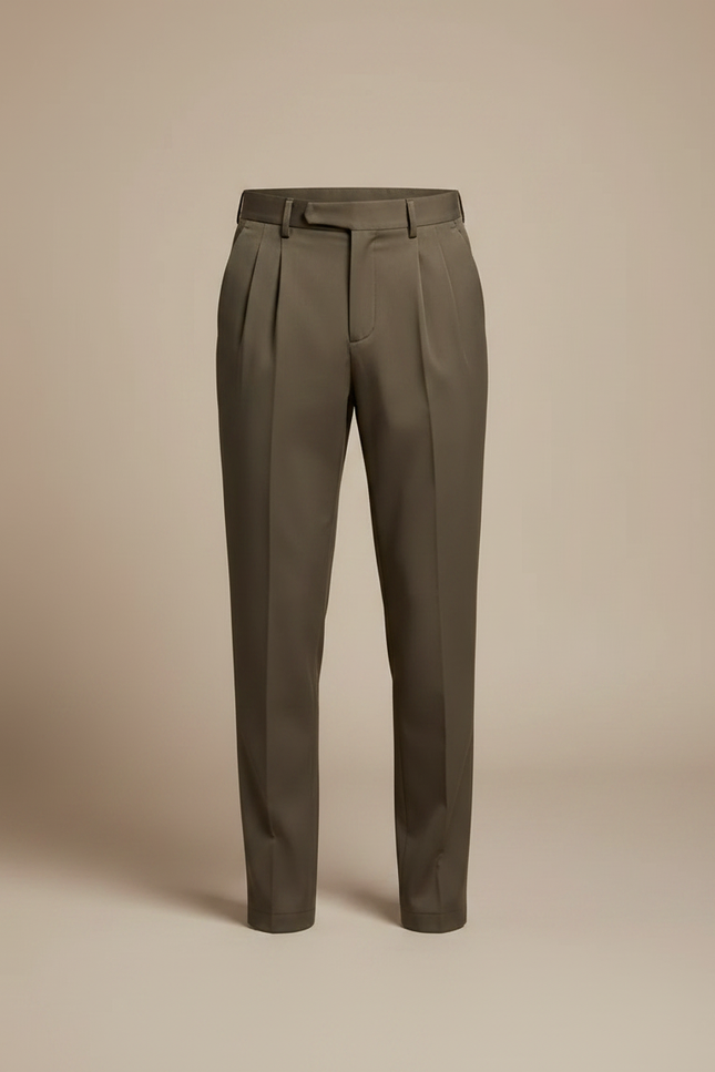 Pantalon Fluide Kaki Plissé Droit Élégant Homme - Gabardine - vue 3