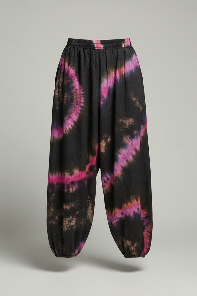 Pantalon Fluide Noir Tie-Dye Ample Confortable Bohème - Viscose - vue 3