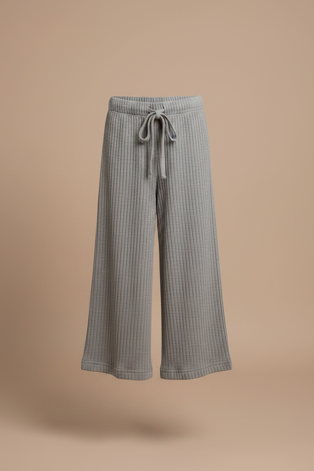 Pantalon Fluide Gris Côtelé Ample Confortable Fille - Maille - vue 3
