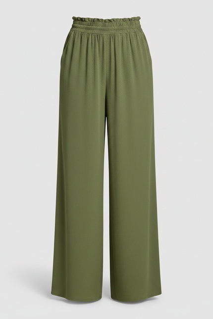 Pantalon Fluide Vert Olive - Kaki Viscose - vue 3