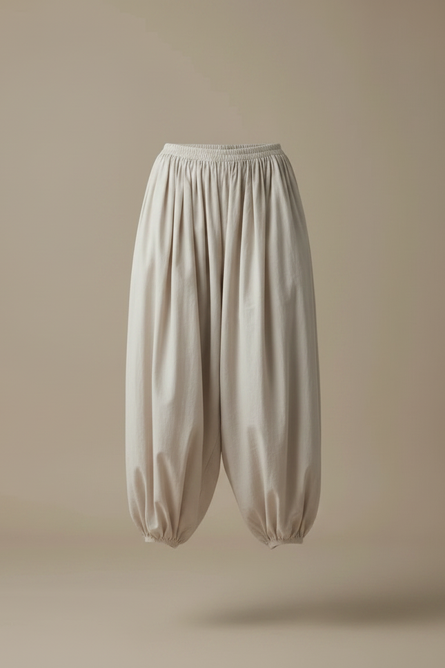 Pantalon Fluide Beige Ample Harem Confortable Femme - Coton - vue 3