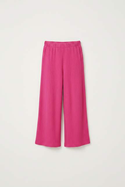Pantalon Fluide Rose Vif Plissé Ample Fille - Maille - vue 3