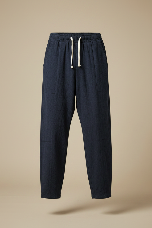 Pantalon Fluide Coton Ample Décontracté Homme Bleu Marine - vue 3