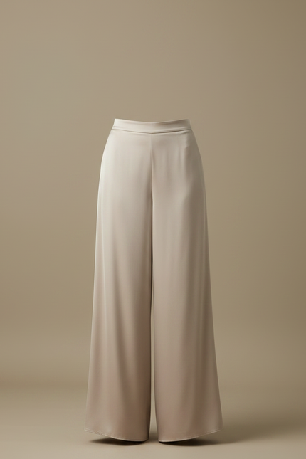 Pantalon Fluide Satiné Beige Ample Élégant Femme - vue 3