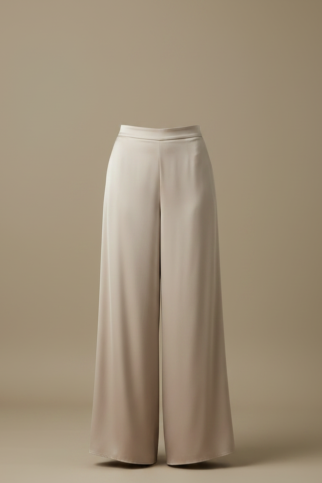 Pantalon Fluide Satiné Beige Ample Élégant Femme - vue 3
