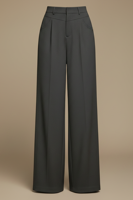 Pantalon Fluide Gris Ample Droit Taille Haute Élégant - Polyester - vue 3